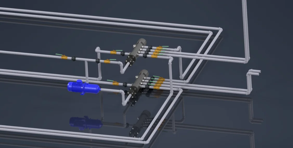 Projeto construtivo da rede de diesel de empurrador fluvial em modelagem 3D